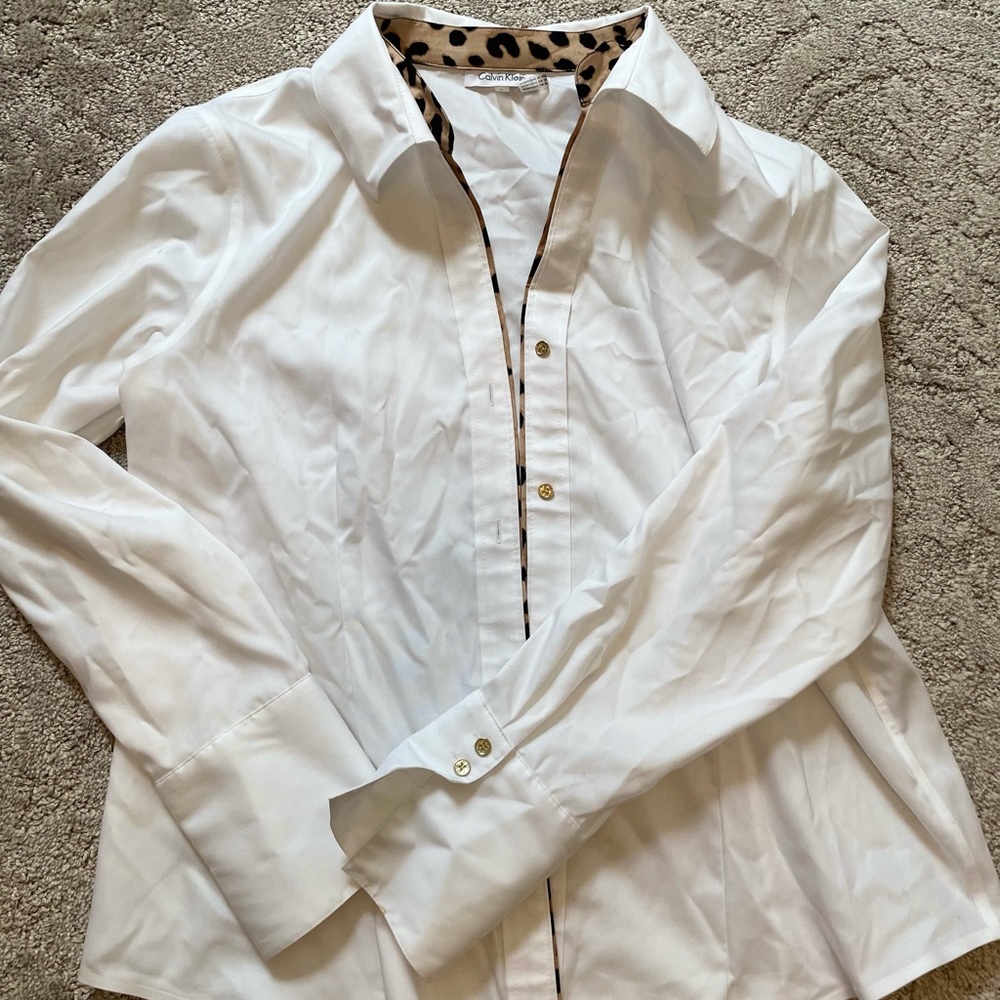 White and leopard print Calvin Klein button up